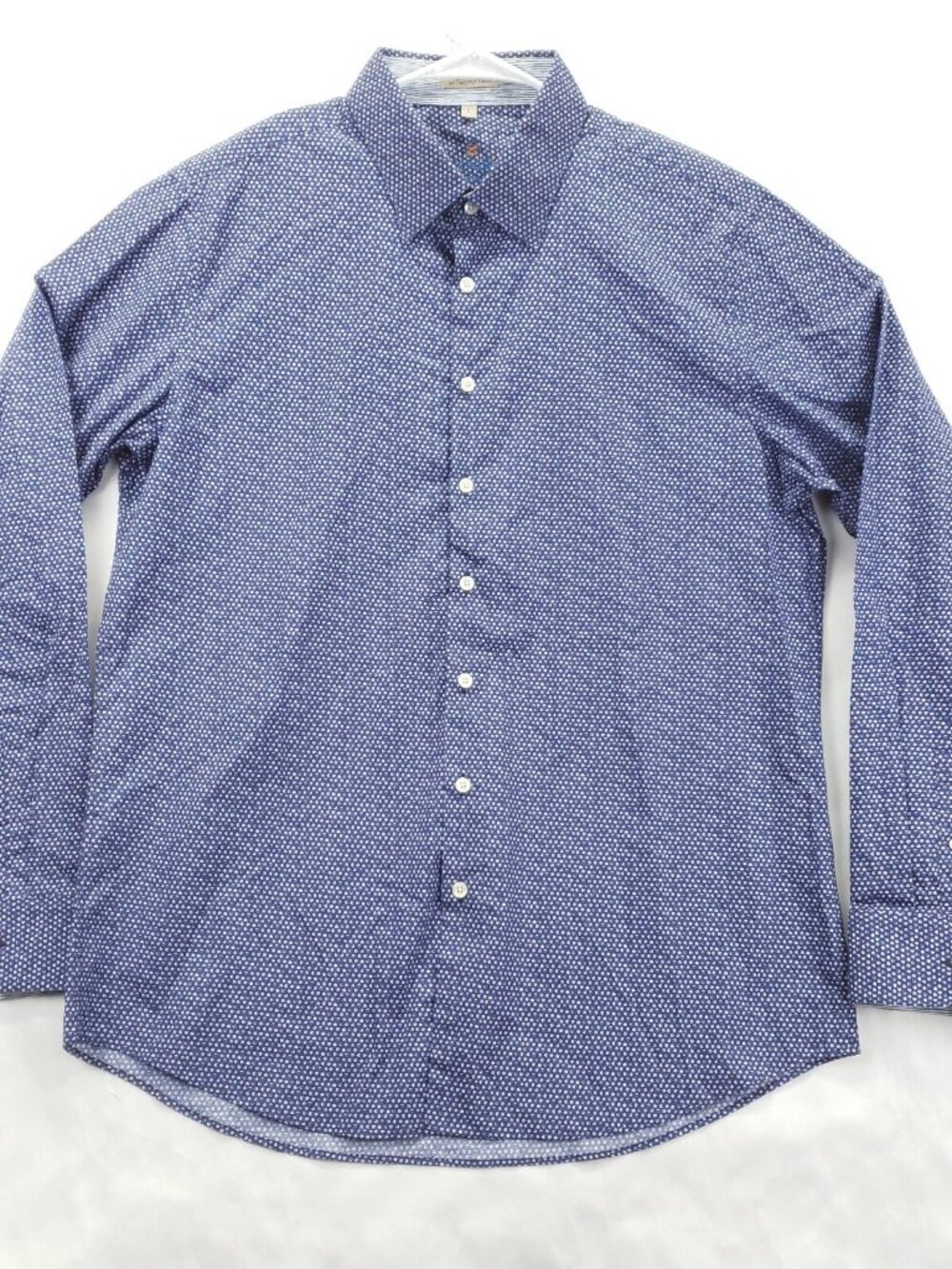 Karma Blu Shirt Men Large Blue White Modern Fit 80s 2-Ply Long Sleeve Button-Up